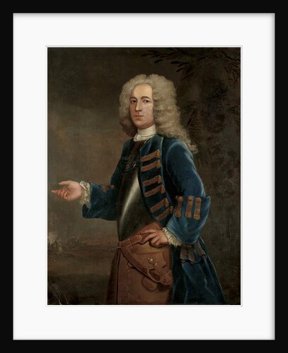 Portrait of Henry Boyle, Captain of Horses, in a landscape, with a battle beyond, 1730 by Anthony Lee