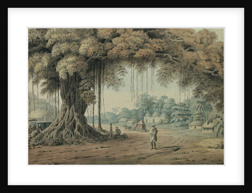 Palanquin bearers and holy men resting beneath a banyan tree at the entrance to a village, Bengal by Hubert Cornish