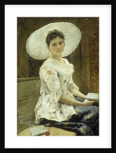 A Young Beauty in a White Hat by Franz Xaver Simm