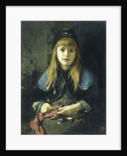 A Young Girl Knitting by Adolf Echtler