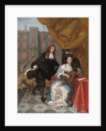 A gentleman courting a lady music making in a courtyard, 1668 by Jacob de Fourmentrou