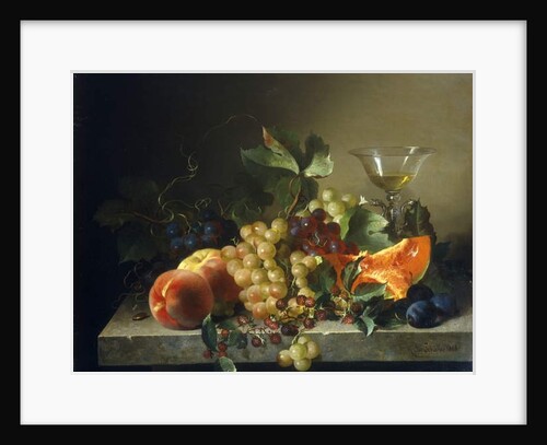 A still life with fruit on a stone ledge, 1858 by Bela Schaffer