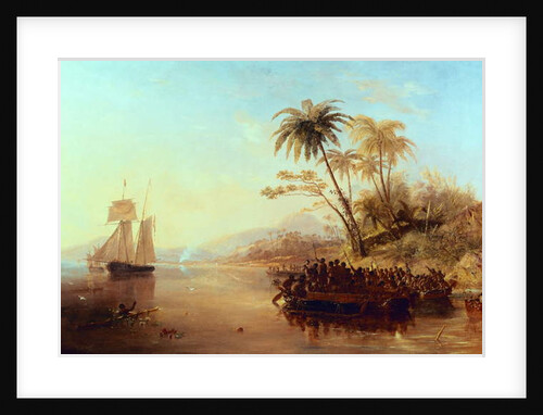 A British Surveying Ship in the South Pacific Greeted by Islanders in Outrigger Canoes, c.1840 by John Wilson Carmichael