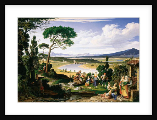 Tiber landscape with cheerful country folk, 1817 by Joseph Anton Koch