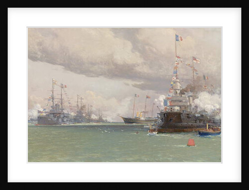 L'Entente Cordiale: The Royal Yacht Victoria & Albert III reviewing the Anglo-French fleet in Cowes Road, 1905 by Eduardo de Martino