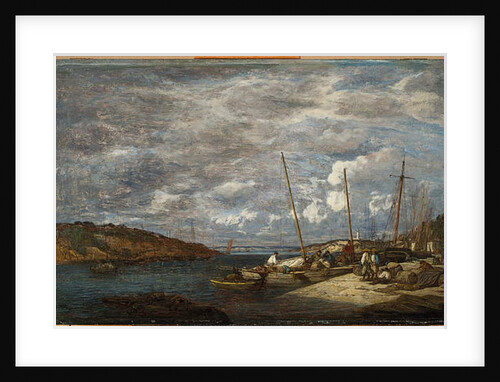 Fishing boats at the dock, Douarnenez, 1855 by Eugene Louis Boudin