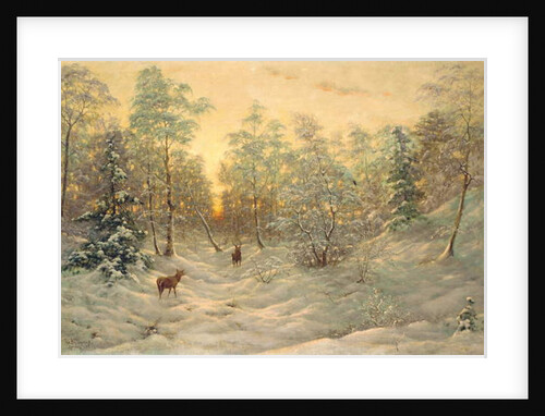 Deer in a snowy landscape at dusk by Ivan Fedorovich Choultse