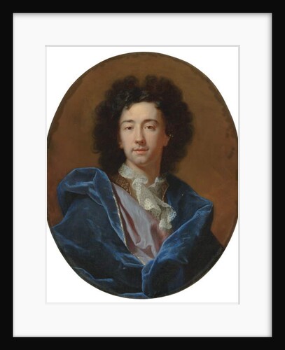 Portrait of the artist, bust-length, in a lace cravat and blue cloak by Hyacinthe Francois Rigaud