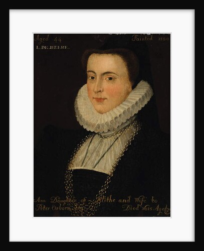 Portrait an Anne Blythe, wife of Peter Osborn, bust-length, in a black dress with a ruff and gold chain by English School