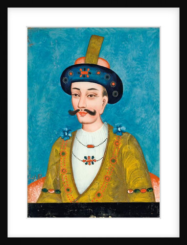 Reverse glass painting of a turbanned noble, from India or China for the Indian market by Asian School