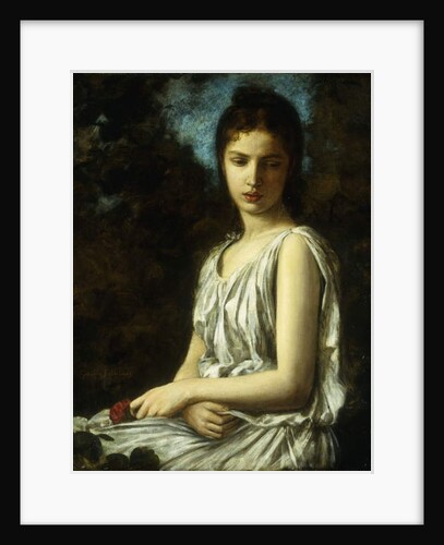 A young woman in classical dress, holding a red rose by Georges Bellanger