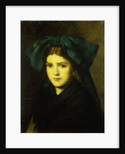 A portrait of a young girl with a bow in her hair by Jean-Jacques Henner