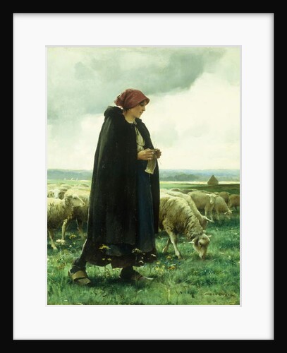 A Shepherdess with her flock by Julien Dupre