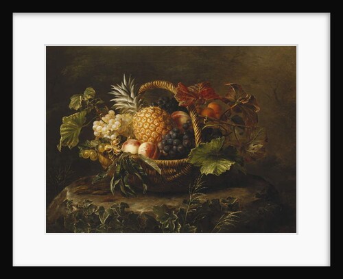 A Pineapple, Grapes, Peaches and Apricots in a Basket by Johan Laurents Jensen