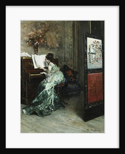 A Lady Playing the Piano in an Interior by Raimundo de Madrazo y Garreta