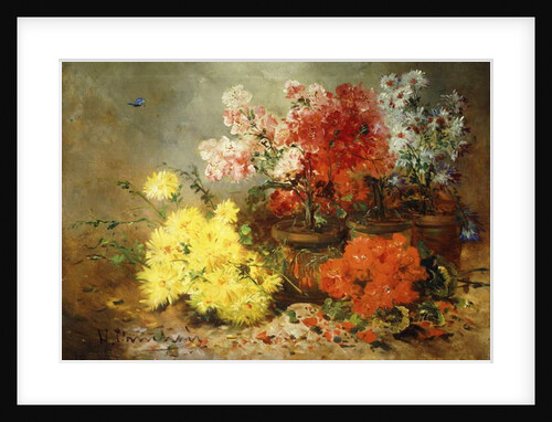 Daisies, Begonia, and Other Flowers in Pots by Eugene Henri Cauchois