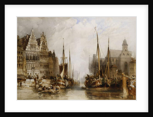 Houses of the Franc Bateliers and Church of St. Nicholas on the Canal at Ghent, 1845 by William Callow