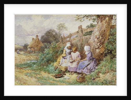 Children Reading Beside a Country Lane by Myles Birket Foster