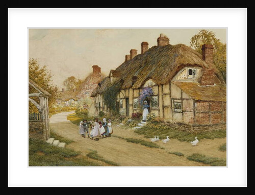 Children Playing Outside a Cottage in a Village by Arthur Claude Strachan