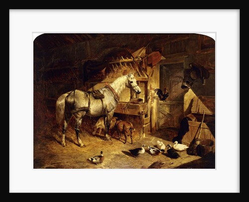 The Interior of a Stable with a Dapple Grey Horse in Harness, with Ducks, Goats, and a Cockerel by a Manger, 1843 by John Frederick Herring Snr