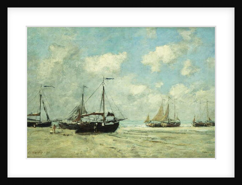 Boats on the Shore at Scheveningen; Scheveningue, Bateaux Echoues sur la Greve, 1875 by Eugene Louis Boudin
