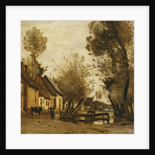 Flesselles, Street with Peasant and Cow; Flesselles, une Rue avec une Paysanne et sa Vache, c.1862-1865 by Jean Baptiste Camille Corot