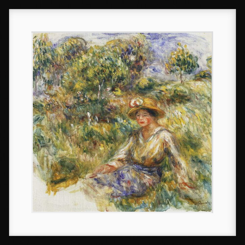 Woman in a Blue Hat sitting on the Grass; Femme en Bleu en Chapeau assise Sur l'Herbe, c.1916 by Pierre Auguste Renoir