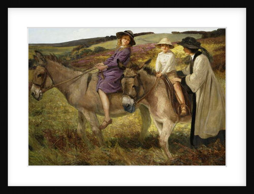 Two Children Riding Donkeys on the Edge of a Moor, 1912 by George Edmund Butler