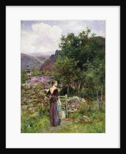 A Young Girl Standing Outside a Cottage Holding a Pail by Henry John Yeend King