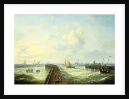 Fishing Boats off a Jetty at Ostend by Louis Verboeckhoven