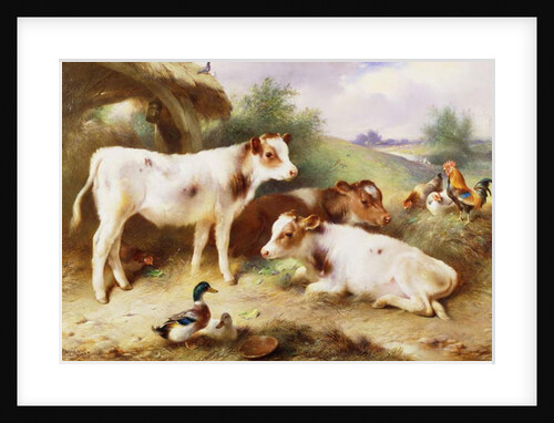Calves and Poultry by a Byre, 1922 by Walter Hunt