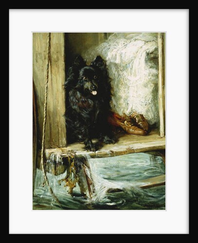 Left in Charge - A Black Pomerain on the Steps of a Bathing Machine by Philip Eustace Stretton