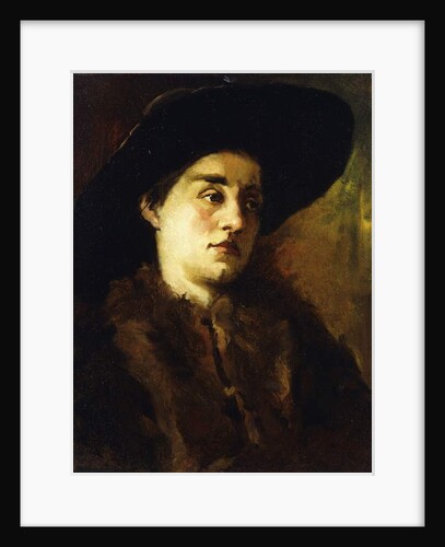 Portrait of a Lady, Wearing a Fur Coat and Black Hat by Heinrich Wilhelm Truebner