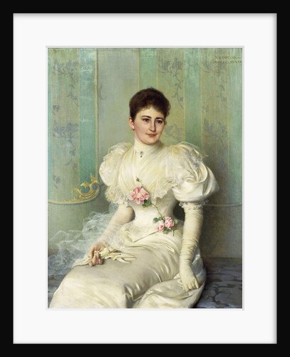 Portrait of a Lady, seated three quarter length, wearing a White Dress, 1895 by Vittorio Matteo Corcos