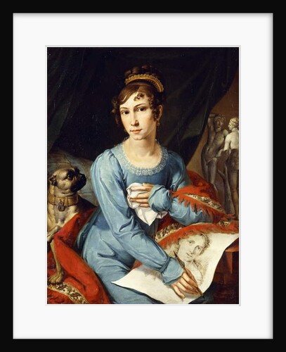 Portrait of a Lady with her Pug Dog by German School