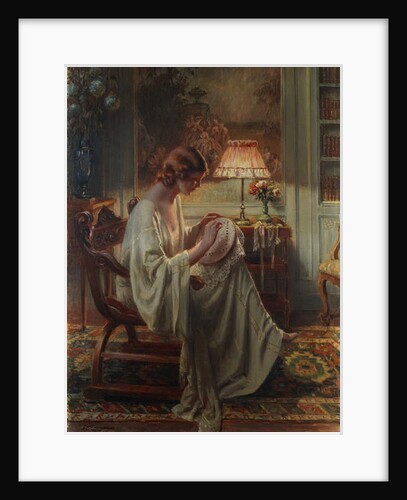 A Lady Sewing in an Interior by Delphin Enjolras