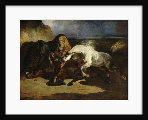Stallions Fighting in a Stormy Landscape by Alfred Dedreux or de Dreux