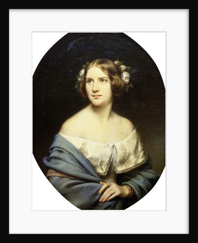 Portrait of Jenny Lind, standing half length in a White Dress and a Light Blue Shawl by Eduard Magnus