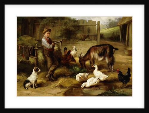 A Boy with Poultry and a Goat in a Farmyard, 1903 by Charles Hunt