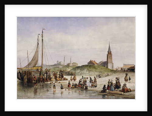 Fisherfolk on a Beach with a Town Beyond, 1857 by Johan Gerard Smits