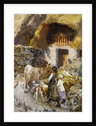 Girls Driving Animals to a Barn by Mose Bianchi