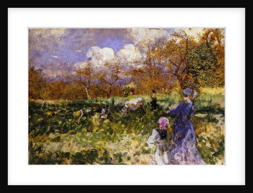 In the Meadow; Women and Children Driving Goats by Mose Bianchi