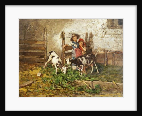 Children and Goats in a Barn, by Mose Bianchi