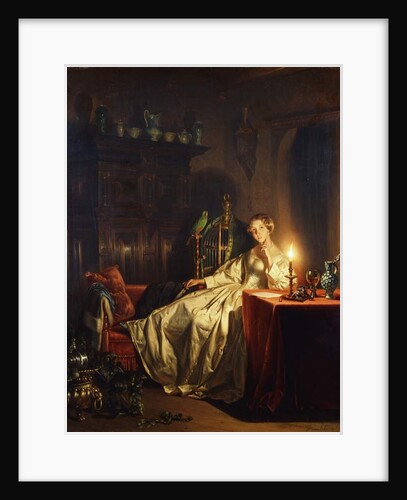A Candlelit Interior with a Lady Seated at a Table, 1865 by Petrus van Schendel