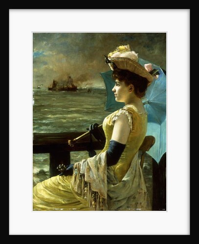 A Lady with a Parasol Looking out to Sea by Alfred Emile Stevens
