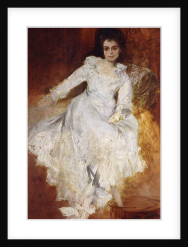 Portrait of a Lady Wearing a White Dress Reclining on a Sofa by Hans Makart