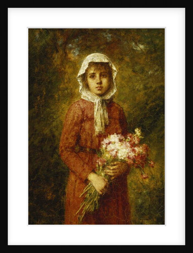 A Young Girl Holding a Bouquet of Flowers, by Alexei Alexevich Harlamoff