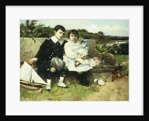 Two Children Seated on a Park Bench, 1882 by Mariano Barbasan Lagueruela