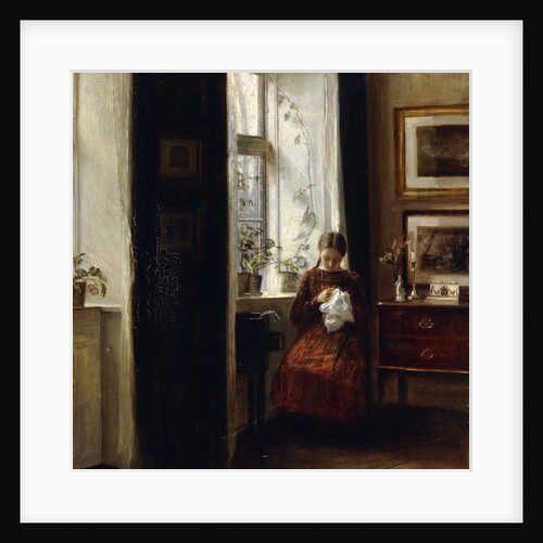 A Young Girl Sewing by Carl Holsoe