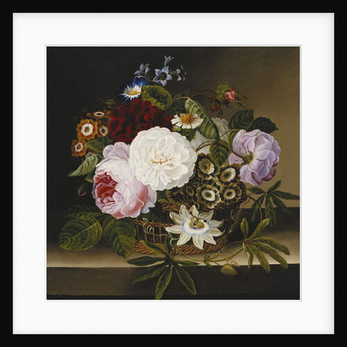 Roses and Other Flowers in a Basket on a Ledge by Dionys van Nijmegen